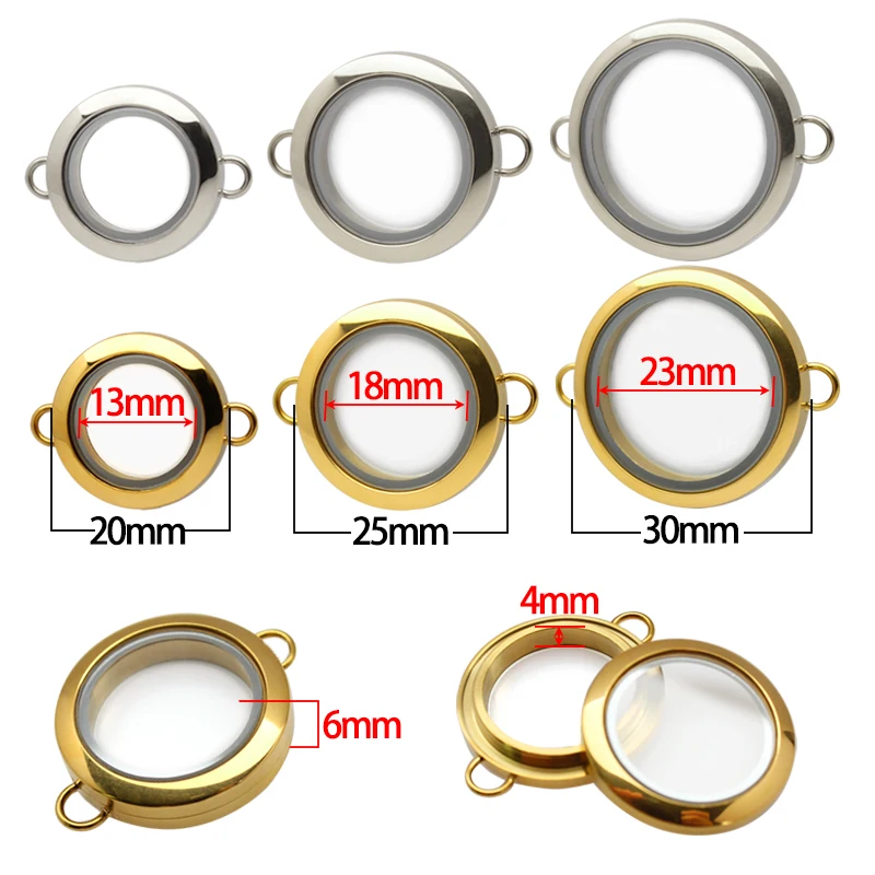 Metal Color: REDDISH BROWN - 1pc 20mm 25mm 30mm Stainless Steel Floating Locket Glass Memory twist Locket silver gold color For Bracelet Jewelry Making