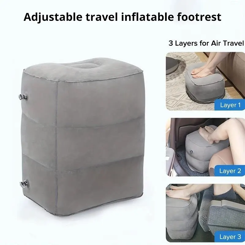 Color: black - 1pc Inflatable Foot Rest Pillow For Travel Portable Adjustable Three Layers Height Stool For Foot Rest Leg Cushion Pillow