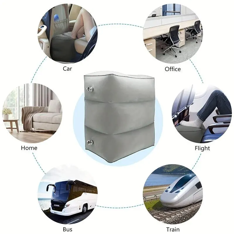 Color: black - 1pc Inflatable Foot Rest Pillow For Travel Portable Adjustable Three Layers Height Stool For Foot Rest Leg Cushion Pillow
