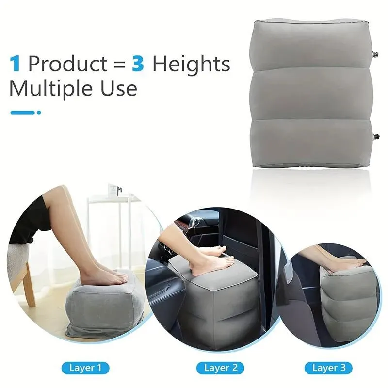Color: black - 1pc Inflatable Foot Rest Pillow For Travel Portable Adjustable Three Layers Height Stool For Foot Rest Leg Cushion Pillow