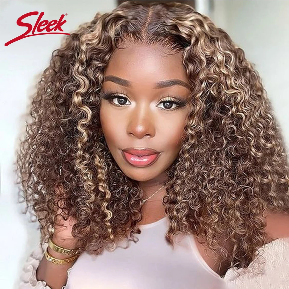 Hair Color: T Color, Stretched Length: 12INCHES, Density: 230% - Sleek P4/27 Afro Kinky Curly Human Hair Bob Wigs Brazilian Highlight T1b/30 Remy Hair With Bang 250% Density Black Human Hair