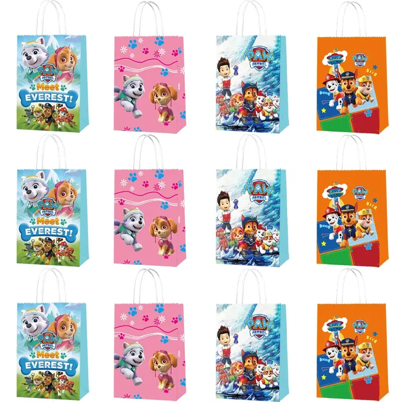 12Pcs Paw Patrol Party Decoration Supplies Vellum Gift Bag Portable Paper Box for Cake Candy Cookies Baby Shower Party Favors