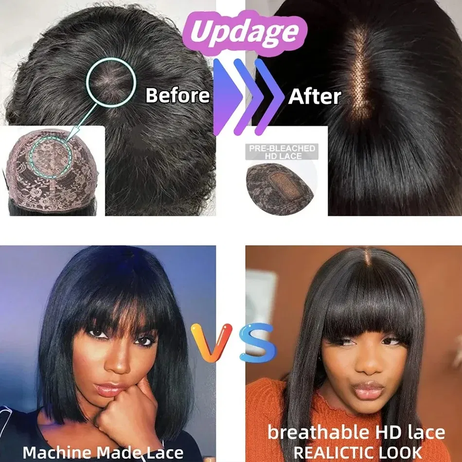 Stretched Length: 26inches, Hair Color: #1, Density: 180%, Ships From: CHINA - Wiggogo 3X1 Middle Part Lace Wig Bone Straight Human Hair Wig With Bangs Full Machine Made Straight Human Hair Wigs For Women