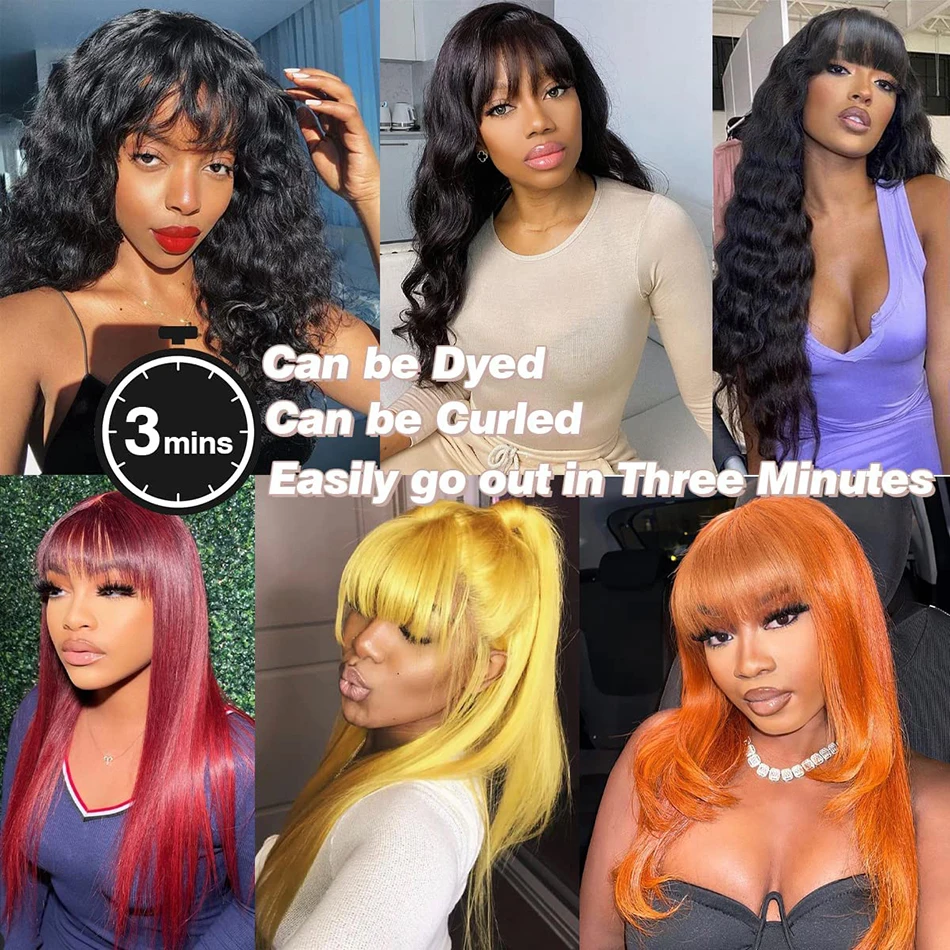 Stretched Length: 26inches, Hair Color: #1, Density: 180%, Ships From: CHINA - Wiggogo 3X1 Middle Part Lace Wig Bone Straight Human Hair Wig With Bangs Full Machine Made Straight Human Hair Wigs For Women