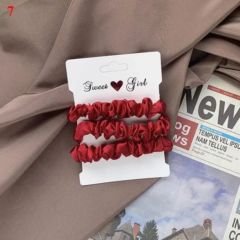 Color: Silver - Free Shipping 3PCS/Set Satin Silky Scrunchies Hair Rope Luxury Solid Color Elastic Hair Bands Women Hair Accessories Headwear