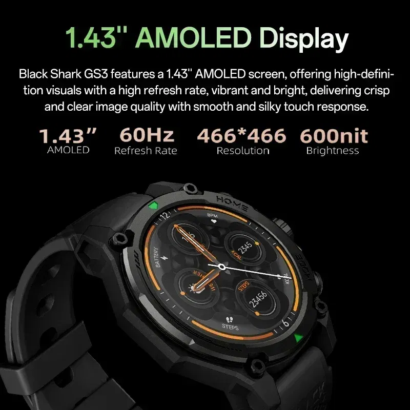 Color: Pink, Ships From: CHINA - [World Premiere]Blackshark GS3 Smart Watch Global Version 1.43"AMOLED Display GPS Satellite Positioning 21 Day Life 5ATM