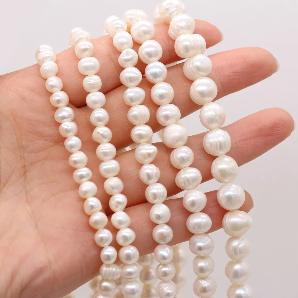 Color: WHITE, Item Diameter: 15mm - Natural Freshwater Real Pearl Beads White Fine pearls Punch Loose Beads for DIY Women Elegant Bracelet Necklace Jewelry Making