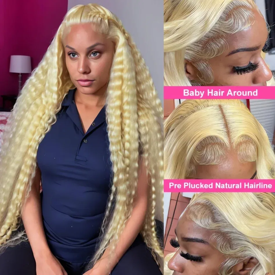 Color: #1B, Ships From: CHINA, Stretched Length: 20inches, Density: 150% - 613 Blonde Curly glueless 13x6 Transparent Hd lace front wig Deep Wave human hair 36 inch Brazilian wig pre plucked for women