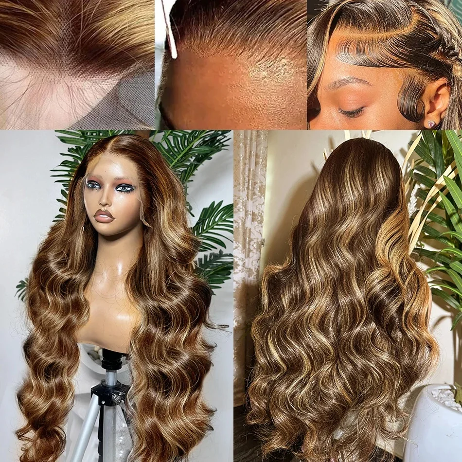 Stretched Length: 32inches, Hair Color: #16, Density: 200%, Ships From: CHINA - Highlight Wig Human Hair P4/27 Body Wave Wigs Highlight 13x6 Hd Lace Frontal Wig Human Hair 13x4 Hd Lace Front Human Hair Wigs
