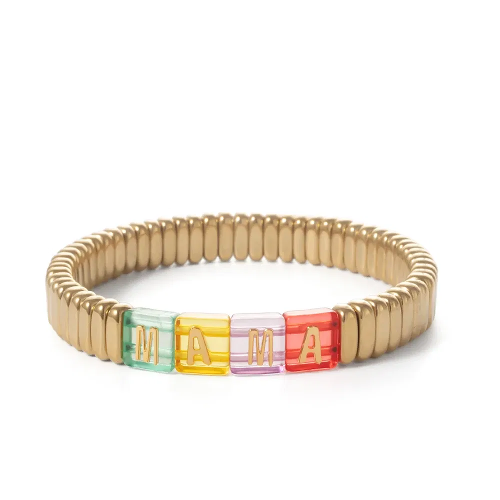 Metal Color: REDDISH BROWN, Ships From: CHINA - Wholesale Gold Silver Color Elastic Bracelets Handmade Letter Charms Bracelets For Women 2X8MM Beads Bracelets Bohemain Jewelry