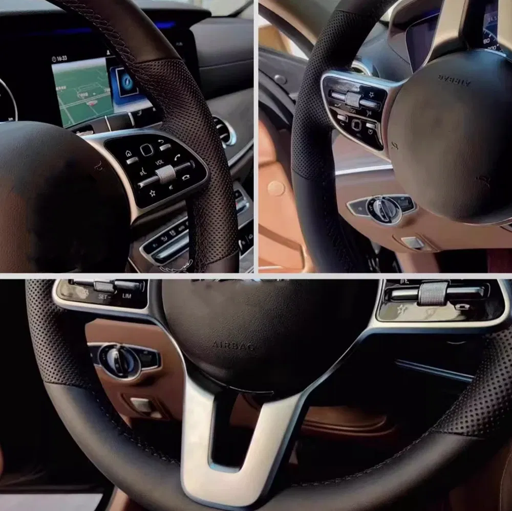 Color Name: black - For Mercedes Benz Vito 2010-2015 Viano W639 2006 2007 2008 2009 2010 2011 Car Steering Wheel Leather Cover Trim Hand Sewing