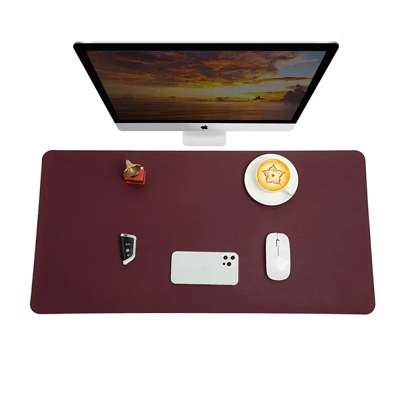 Color: Silver - Large Mouse Pad Extra Big Non-Slip Desk Pad Waterproof PU Leather Desk Table Protector Gaming Mouse Mat for Game Office Work