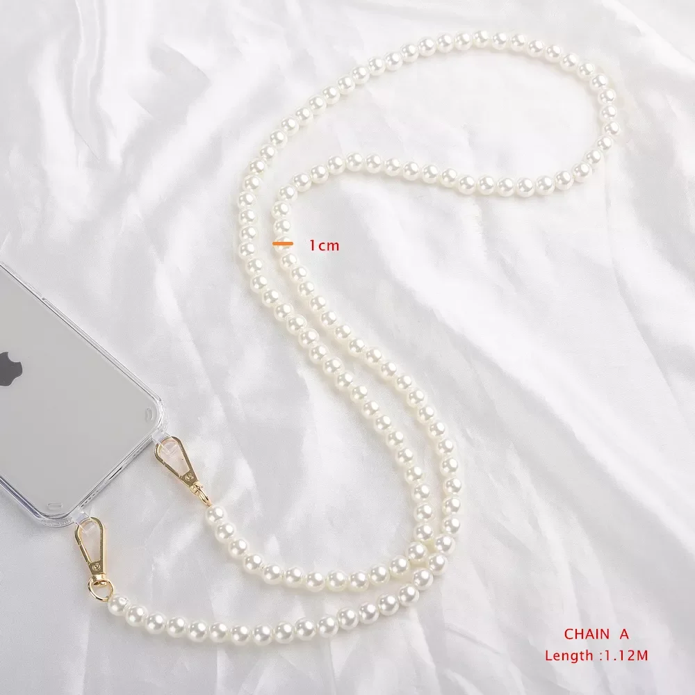 Color: Sky blue, Bundle: Case & Strap, Material: PP - DIY Luxury Pearl Chain Crossbody Strap Shockproof Acrylic Lanyard Phone Case for iPhone 14 13 12 PRO 15 Pro Max X XS 12 MINI