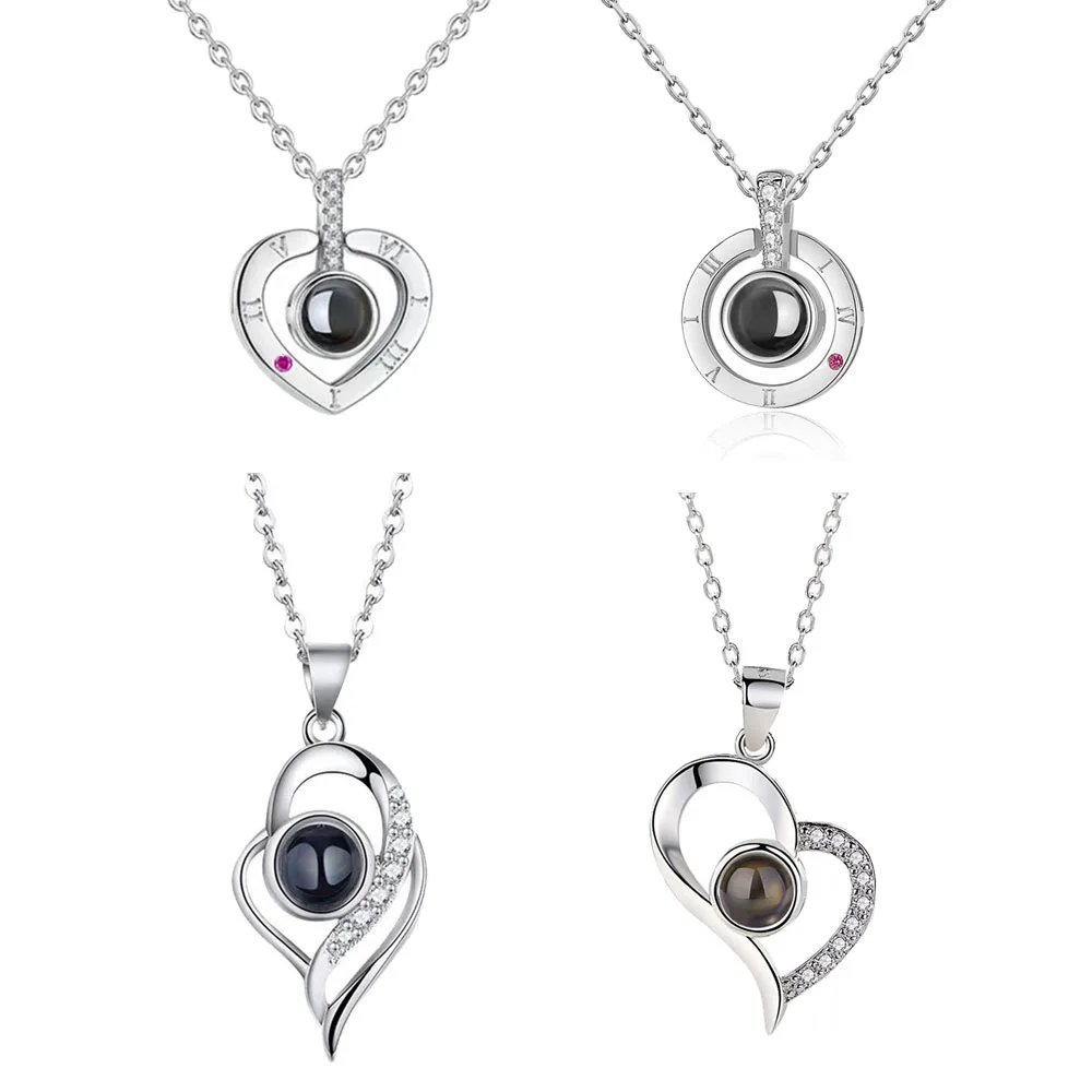 Metal Color: Steel color, Length: 50cm, Ships From: CHINA - Heart Projection Photo Necklace Pet Photo Pendant Chain Pet Memorial Gift Anniversary gift Valentine's