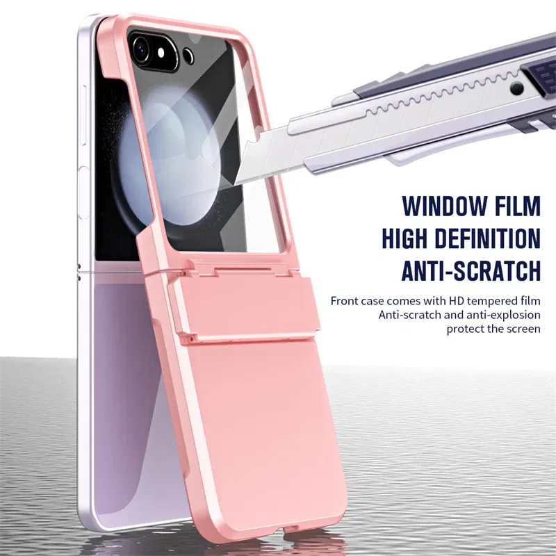 Color: Brown, Material: ABS - For Samsung Galaxy Z Flip 6 5 Flip5 Case Luxury Matte With Mirror Film Folding Hinge Shockproof Protection Hard Cover accessory