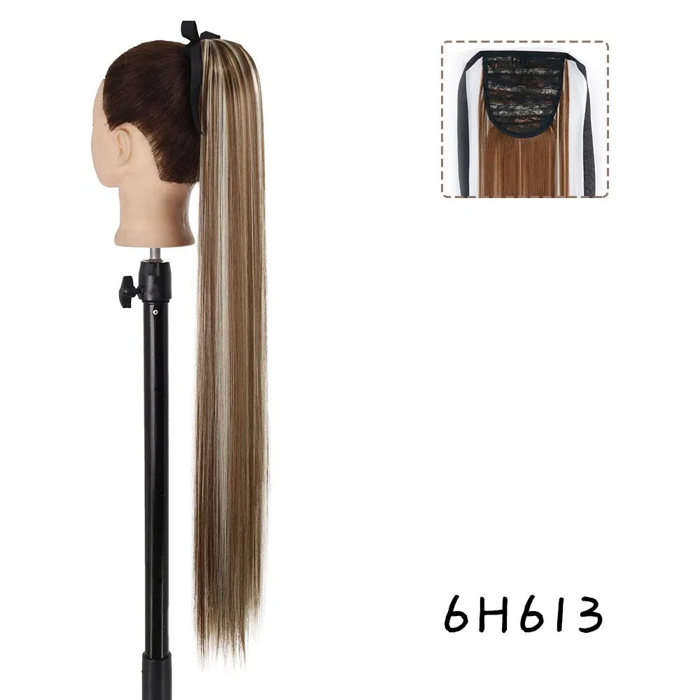Color: T1B/4/27, Stretched Length: 22inches - AZQUEEN Straight Synthetic Hairpiece With Ponytail 85cm Super Long Wrap Around Clip In Hair Extensions Pony Tail For Daily Wear