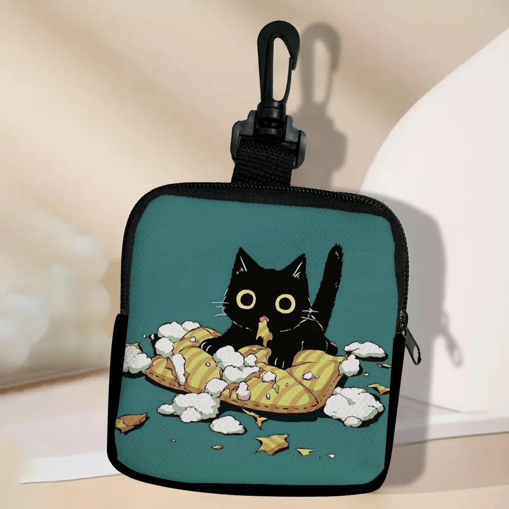 Color: GRAY - Cat Mini Coin Purse Simple Zipper Kid Storage Pouch Coin Key Bag Women Men Wallet Mini Purse 7.2