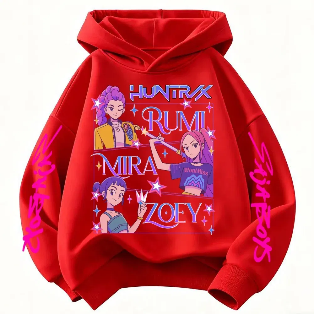 Color: Red, Kid Size: 4 - Children's Hoodies KPop Demon Hunters tops Boy Girls Coat Casual Toddle Sweatshirr white pink child 3-12 year the Spring Autumn