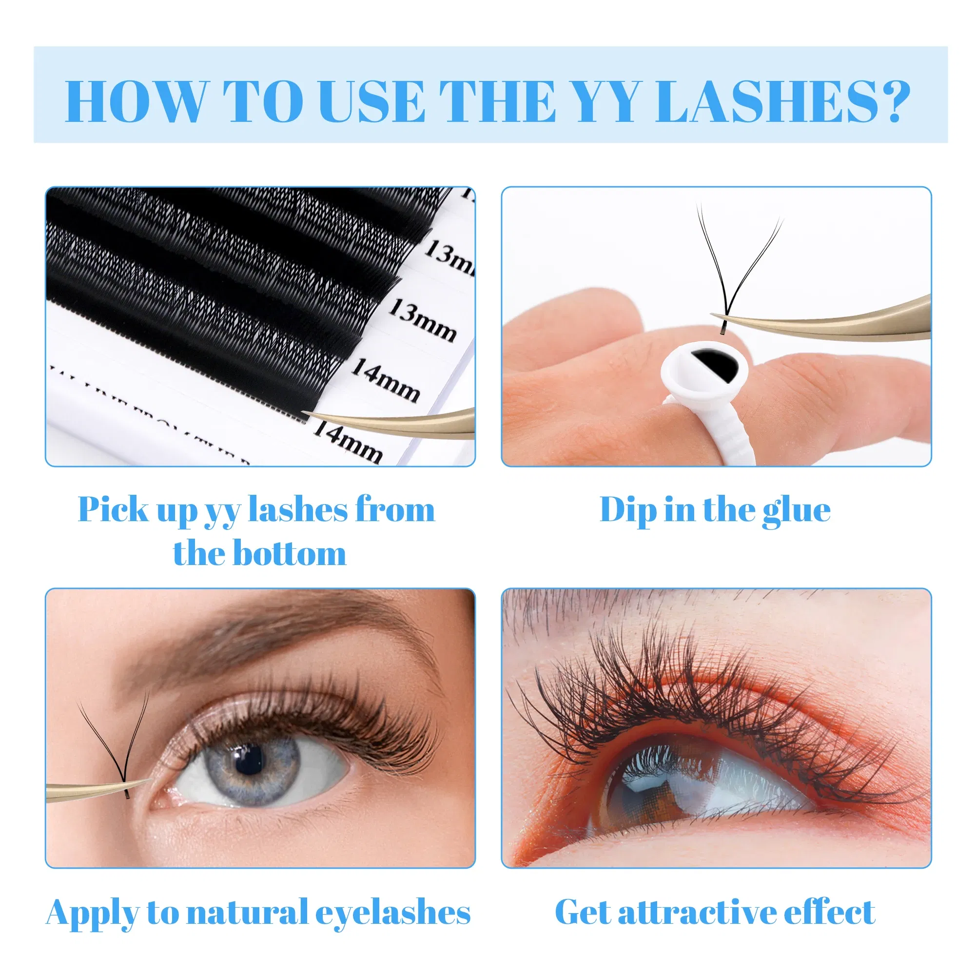 Color: BLACK & RED, Curl: C, Thickness: 0.07mm, Length: 8mm, Ships From: CHINA - Gemerry YY Shaped Eyelash Extension Automatic Flowering W Shape Bloom 3D 4D 5D 6D 8D Premade Fans Eyelash Makeup Volume Lashes