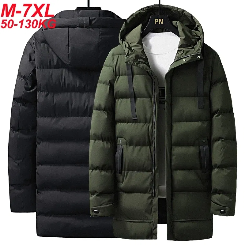 Color: army green, Size: L - 7xl Plus Size Padded Parkas Men Thick Warm Coats Solid Warm Cotton Long Coats Windbreaker Winter Outerwear 6xl Thermal Jacket