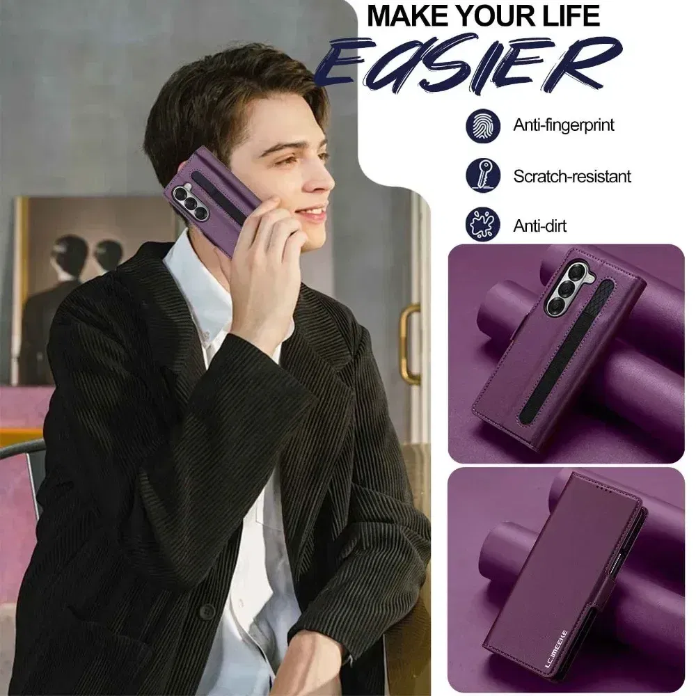 Color: black, Compatibility by Model: Galaxy Z Fold6 - Premium Leather Phone Case for Samsung Galaxy Z Fold 7 6 5 4 3 Fold6 Fold5 Fold4 5G with Pen Holder Wallet Flip Phone Cover