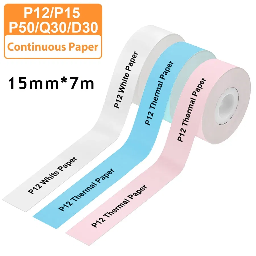 Color: Burgundy - 3pcs 15mm x7m Continuous Label Paper fit for P12 P15 Phomemo D30 Q30 Printer Waterproof Self Adhesive Thermal Printer Sticker