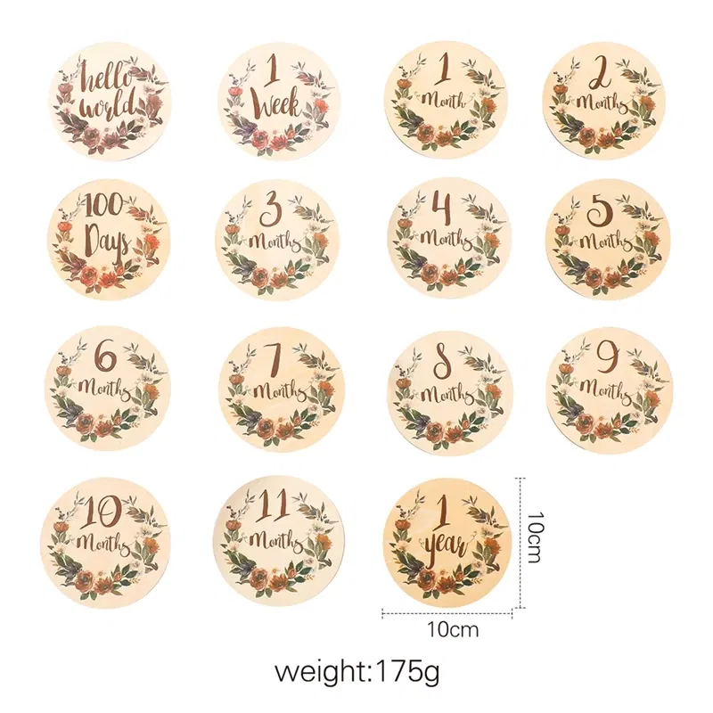 Color: light yellow, Ships From: CHINA - Baby Balloon Milestone Number Monthly Memorial Month Card Newborn Baby Wooden Engraved Age Photography Accessories Birthing Gift