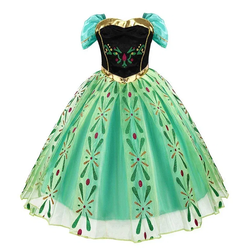 Kid Size: 2T, Color: SKY BLUE - Disney Kids Cosplay Elsa Anna Princess Dress Girls Mesh Ball Gown Halloween Carnival Birthday Clothes Snow Queen Frozen Costume