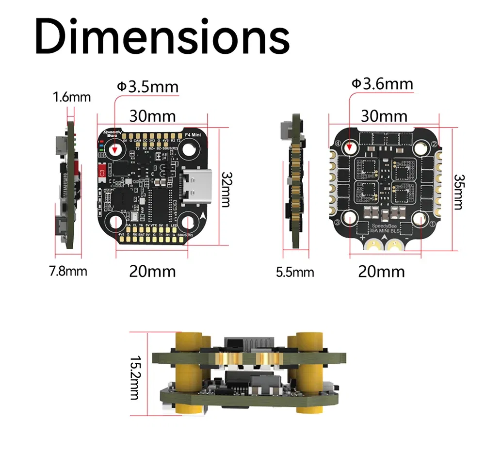 Color: Red - SpeedyBee F405 Mini Stack Flight Controller FC BLS 35A V2 3-6S 20x20 4-in-1 ESC Dual BECs for RC FPV Racing Drone