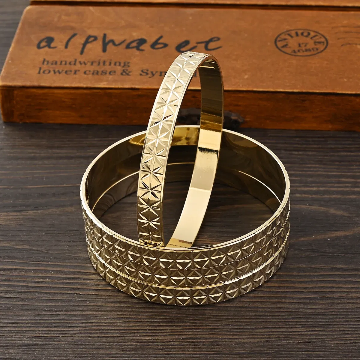 Metal Color: Black Zinc Plated - Adult Size 4PCS 65MM 9K Gold Color Hig Quality Top Sale Cute Bracelet Jewelry Flower Bangle Girl Birthday Party Gift