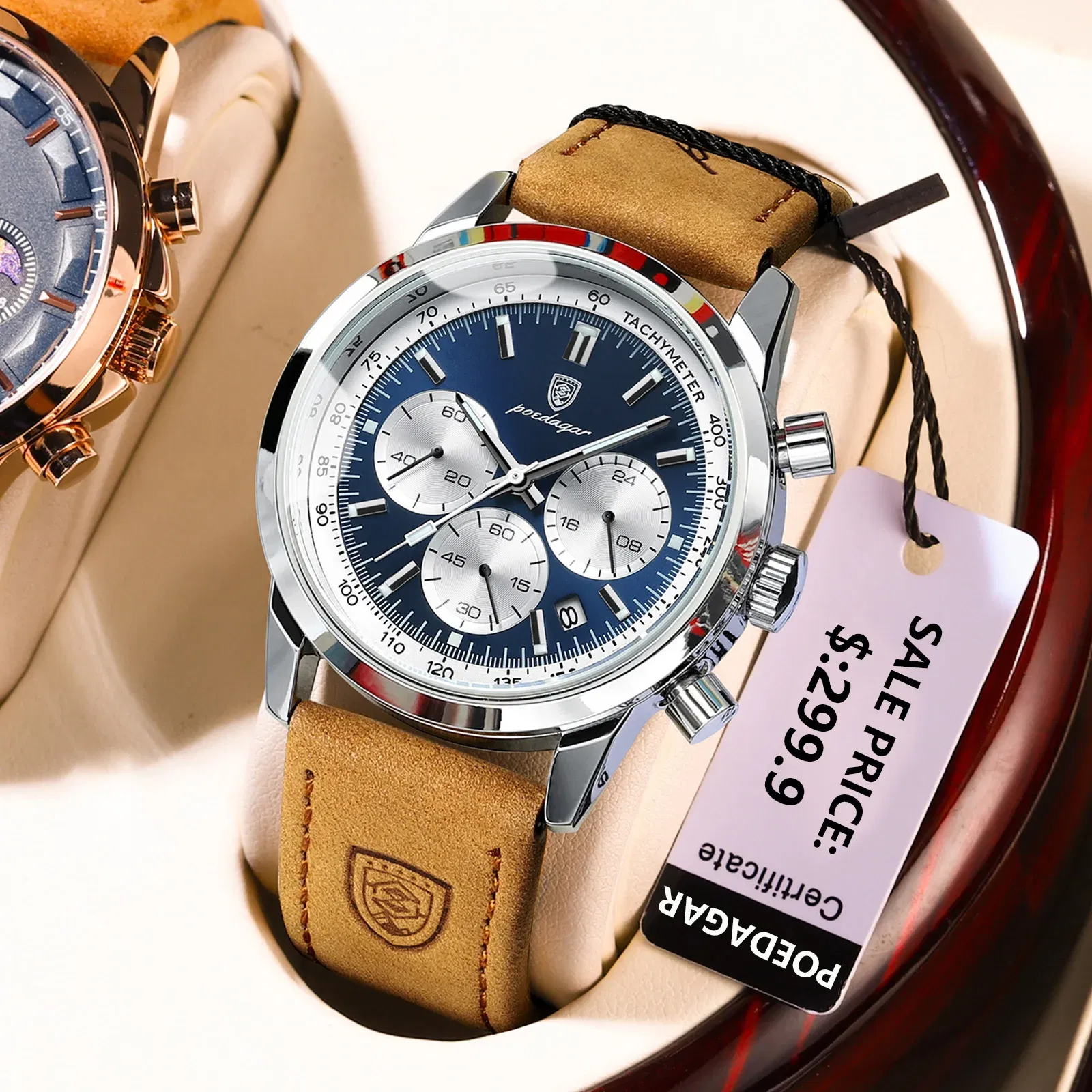 Color: Coffee - POEDAGAR Top Brand Luxury Man Watch Waterproof Chronograph Luminous Date Wristwatch For Men Quartz Leather Men's Watches Sprots