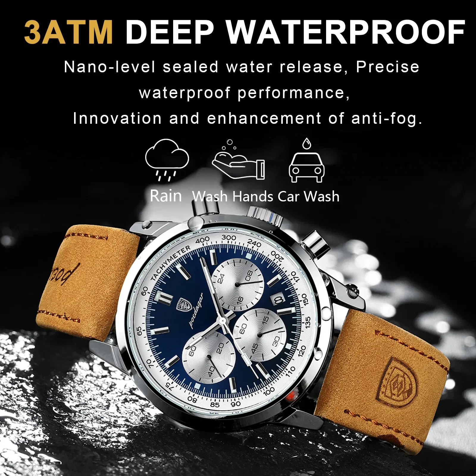 Color: Coffee - POEDAGAR Top Brand Luxury Man Watch Waterproof Chronograph Luminous Date Wristwatch For Men Quartz Leather Men's Watches Sprots