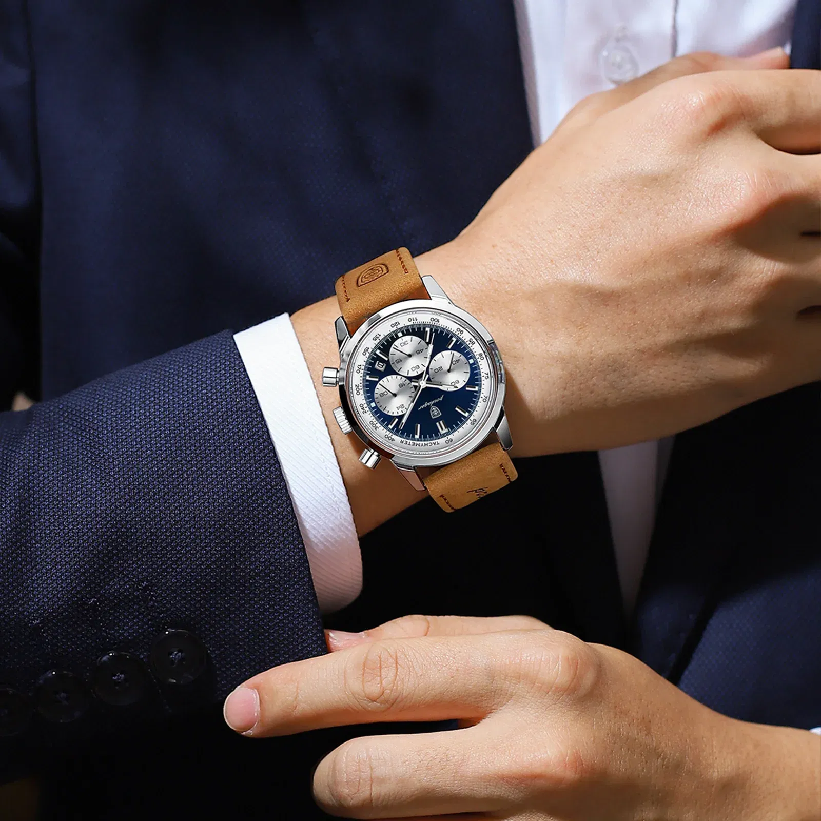 Color: Coffee - POEDAGAR Top Brand Luxury Man Watch Waterproof Chronograph Luminous Date Wristwatch For Men Quartz Leather Men's Watches Sprots