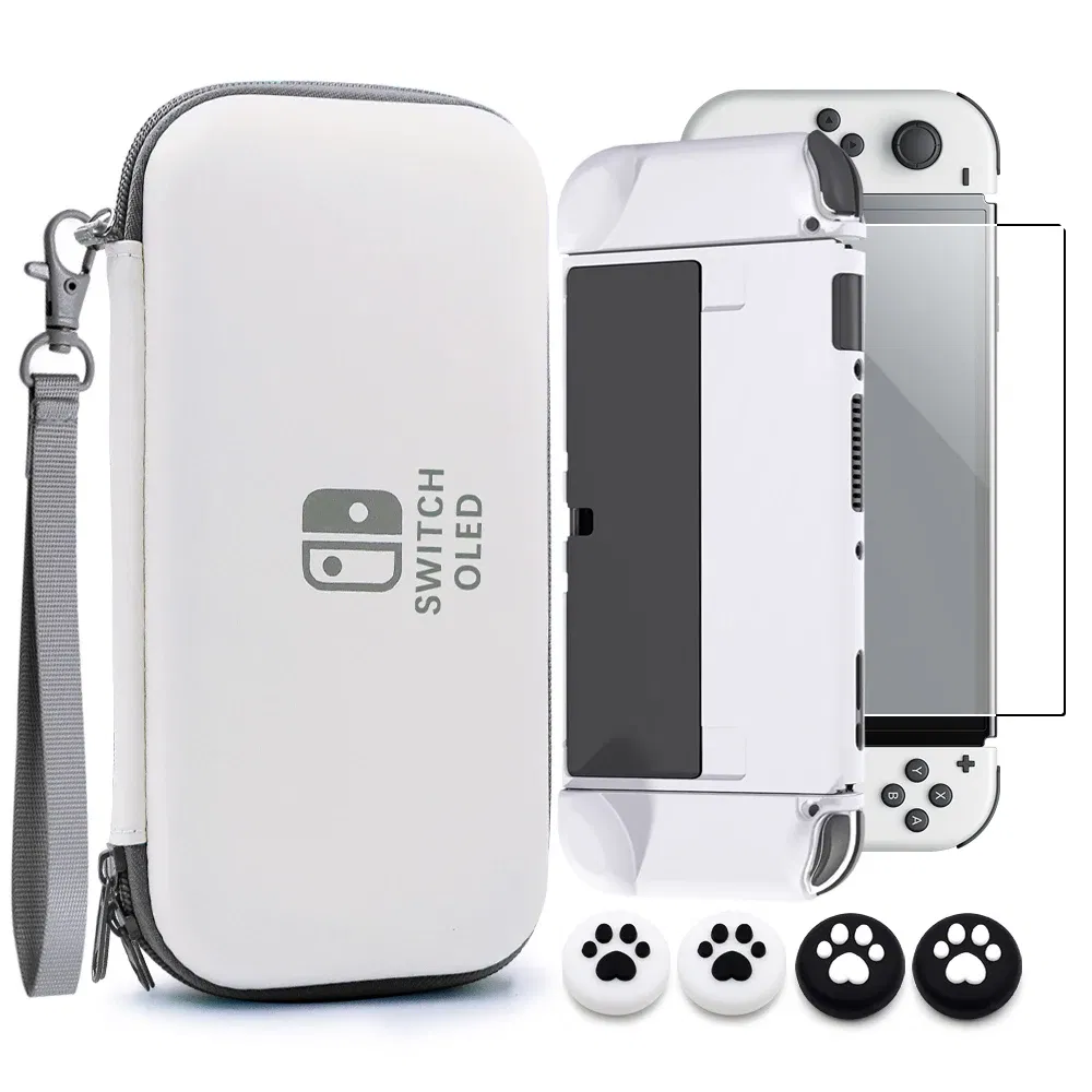 Color: SKY BLUE - Case Kit For Nintend Switch OLED Console Carrying Case Protective Pouch Hard Shell Clear Cover For Switch Oled WIth Film Glass