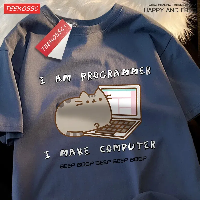Color: WHITE, Size: XXXL - I Am Programmer I Make Computer Mens T Shirts Summer Cotton T-Shirt Oversized Loose Short Sleeve Crewneck Tee Clothes Fashion