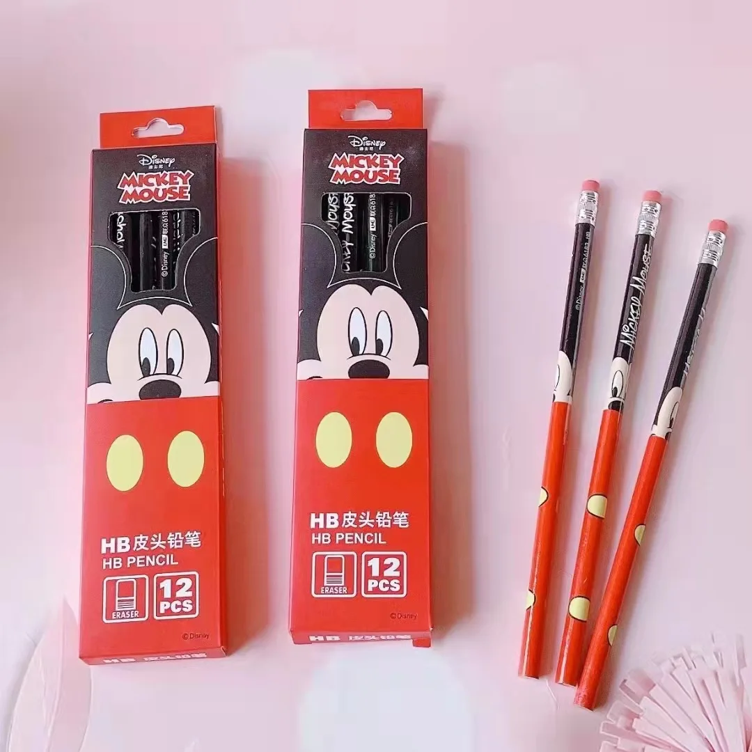 Color: Pink - Disney Stitch Pencil Cute Cartoon Action Anime Figures Minnie Mickey Winnie The Pooh Belle Alice Pencil Cartoon Childrens Gifts