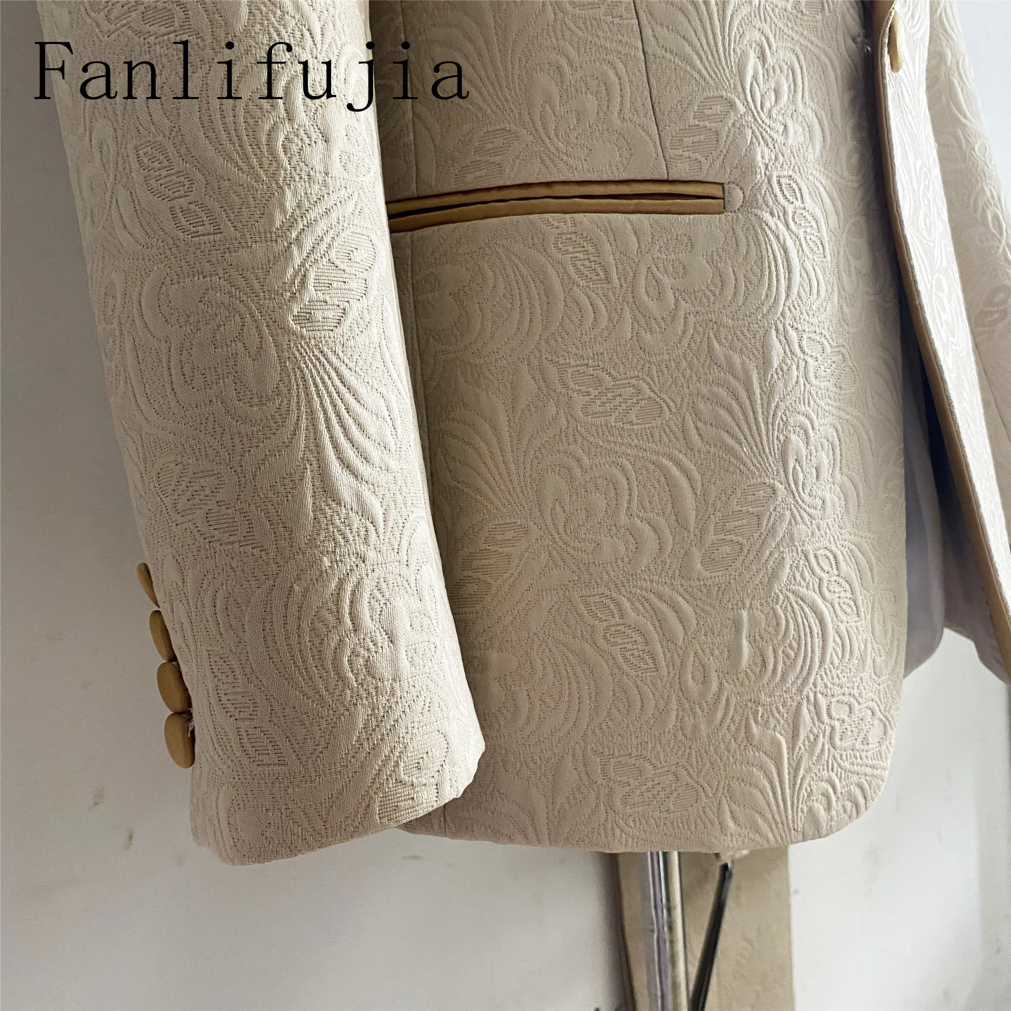 Color: Champagne, Size: S - Fanlifujia Mens Wedding Suits 2024 Italian Design Custom Made Champagne Smoking Tuxedo Jacket 2 Piece Groom Terno Suits For Men