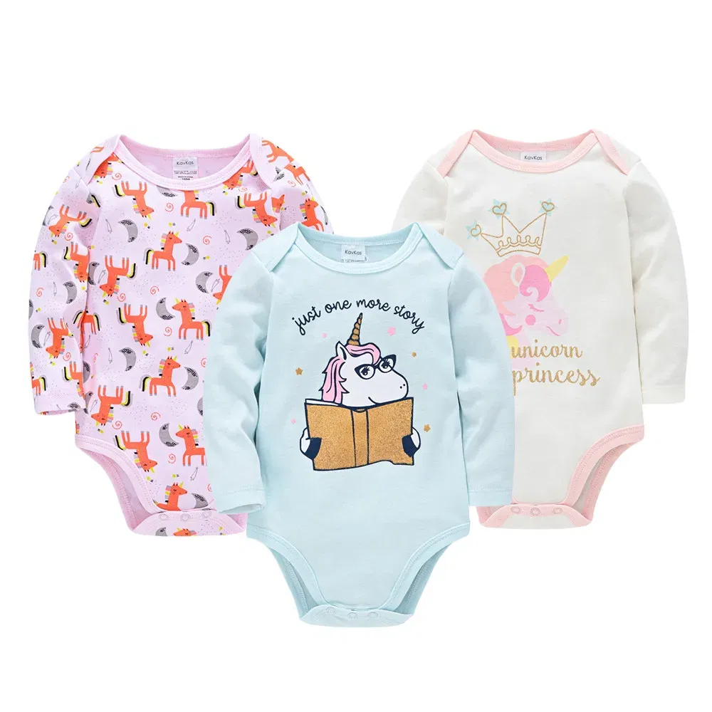 Color: Brown, Kid Size: 24M - Kavkas Baby Boys Girls Bodysuit 3 PCS Long Sleeve 100% Cotton Baby Clothes 0-12 Months Newborn Body Bebe Jumpsuit Clothing