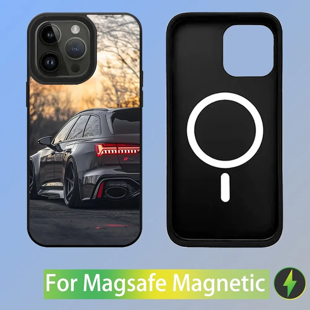 Color: GRAY, Material: Microfiber - R-S 6 7 sport car Phone Case For iPhone 16,15,14,13,12,11,Plus,Pro,Max Mini A-AudiS-S Magsafe Magnetic Wireless Charging