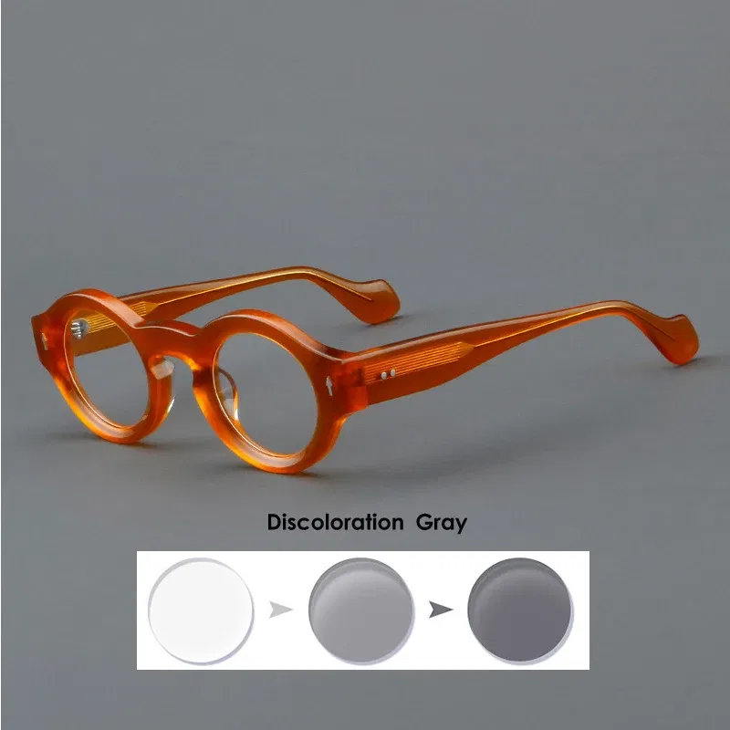 Frame Color: Pink, Eye Prescription: +225 - VCKA Round Acetate Reading Glasses Frame Retro Men Prescription Anti-blue discolor Women Custom Optics Retro Eyewear +0.50to +10