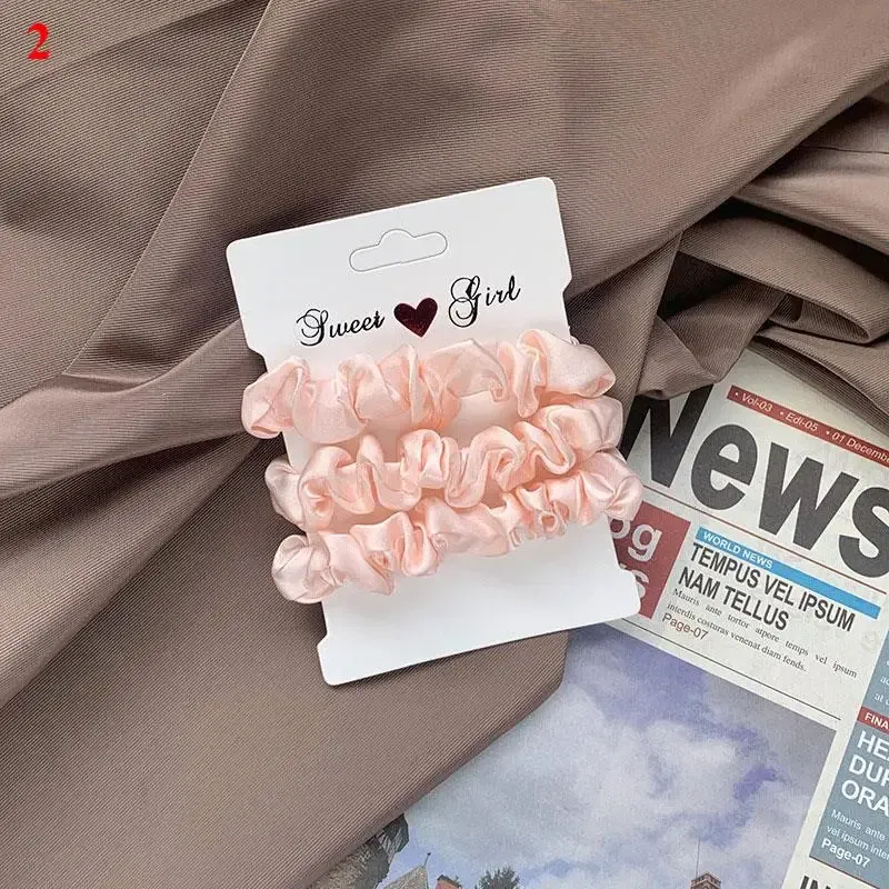 Color: Lavender - Free Shipping 3PCS/Set Satin Silky Scrunchies Hair Rope Luxury Solid Color Elastic Hair Bands Women Hair Accessories Headwear