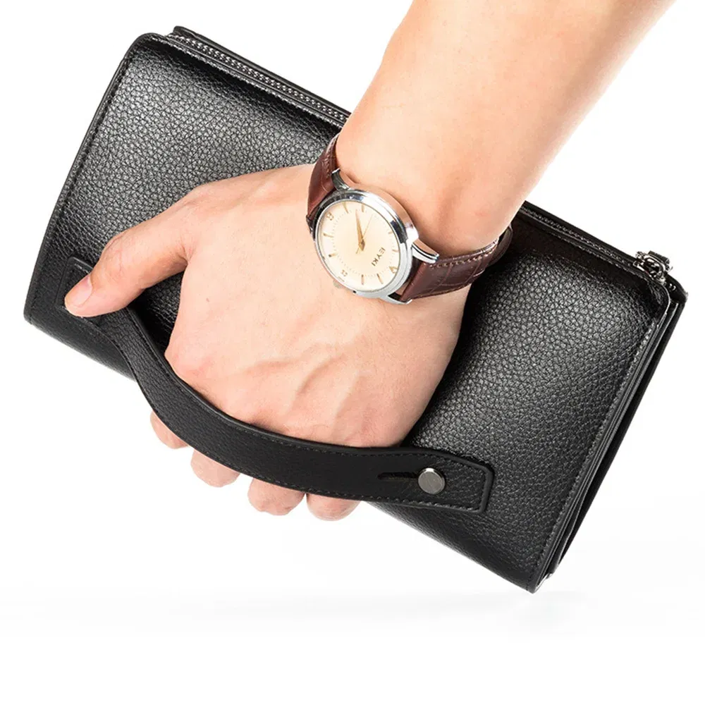 Color: Chocolate - Baellerry Men Clutch Bag Large Capacity Men Wallets Cell Phone Pocket Passcard Pocket High Quality Multifunction Wallet For Men