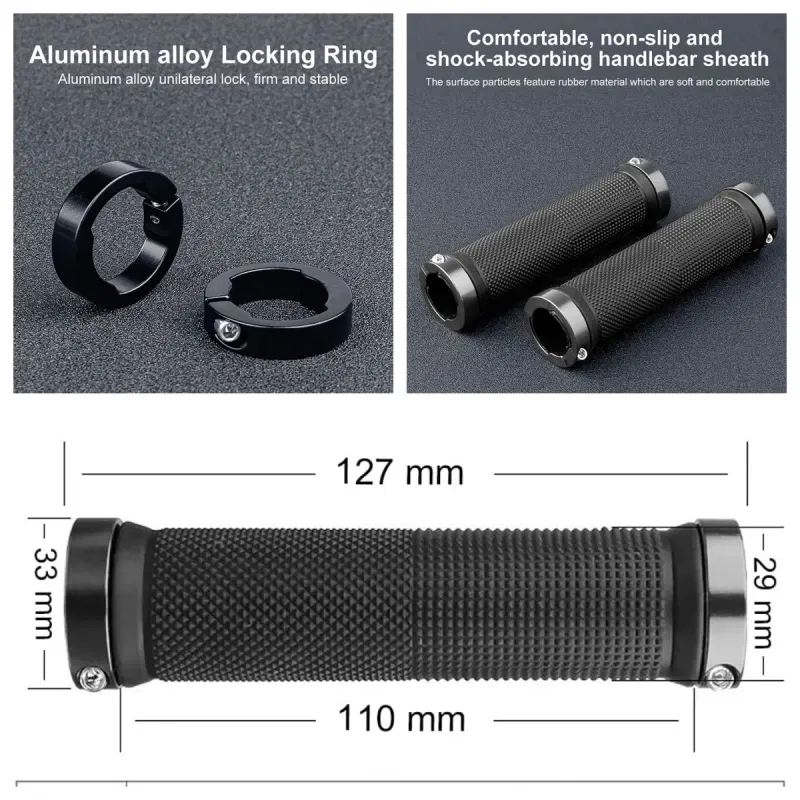 Color: black - Bicycle Rubber Grips Alloy Lock Non-Slip Rubber Bicycle Handlebar Grips Double Aluminum Lock on Locking Bicycle Handlebar Grips