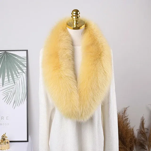 Color: PEACOCK BLUE, Size: XL - 100% Natural Real Fox Fur Collar For Women Men Coat Jacket Fur Scarf Winter Extra Large Size Neck Warmer Fur Scarf Shawls Wraps