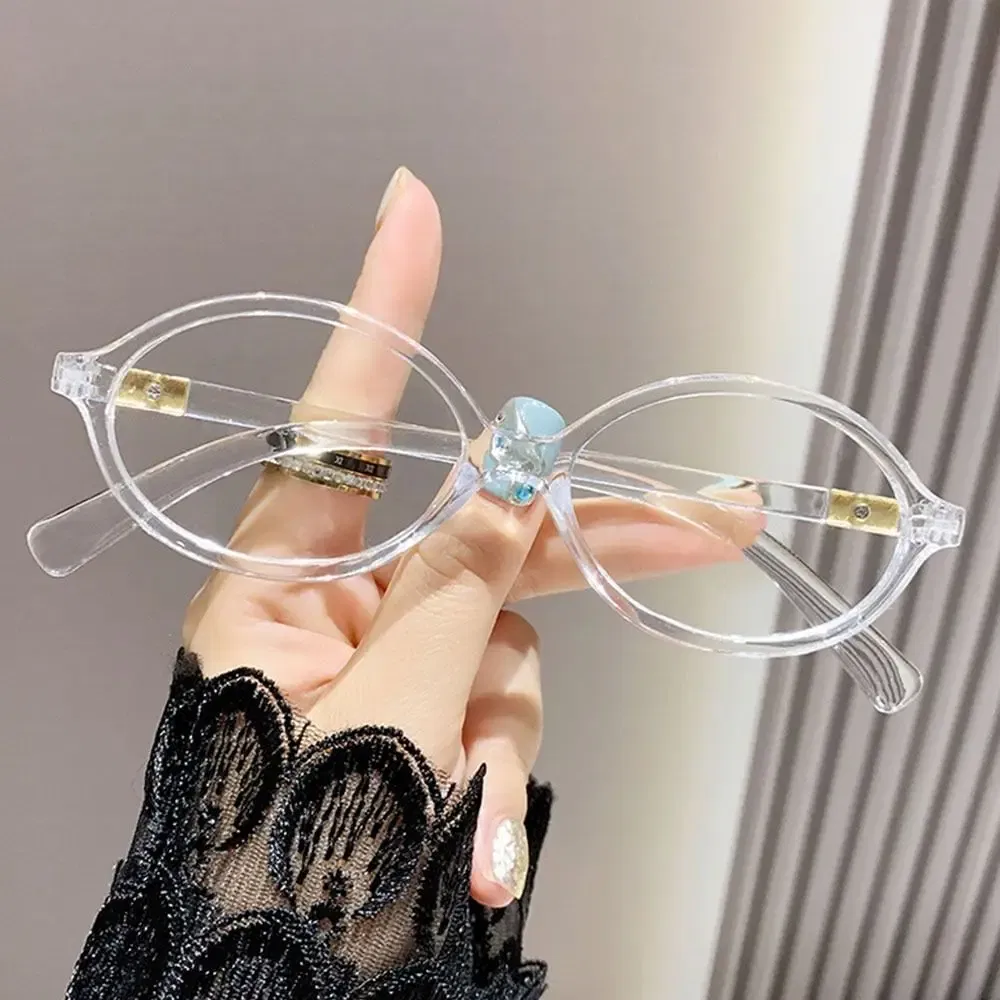 Frame Color: Clear - Y2K Retro Oval Frame Glasses Women Female  Sweet Cool Eyewear Trend Reading Computer Anti Blue Light Eyeglasses