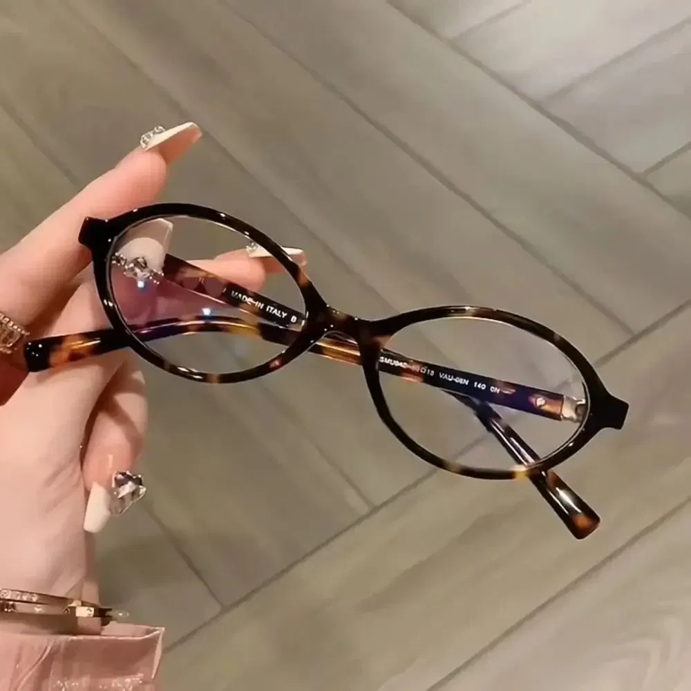 Frame Color: Clear - Y2K Retro Oval Frame Glasses Women Female  Sweet Cool Eyewear Trend Reading Computer Anti Blue Light Eyeglasses