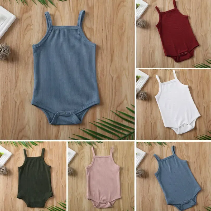 Color: Beige, Kid Size: 12M - 2020 Infant Baby Square Collar Bodysuits Newborn Baby Boy Girl Sling Romper Bodysuit Jumpsuit Outfit Clothes Set