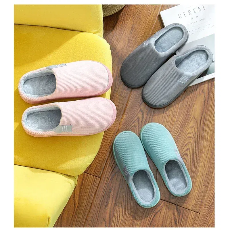 Color: Beige, Shoe Size: 33 - New Winter Household Warm Furry Women Men Shoes Indoor Slippers Bedroom Cotton Slippers Plush Home Slippers Ladies Flip Flops