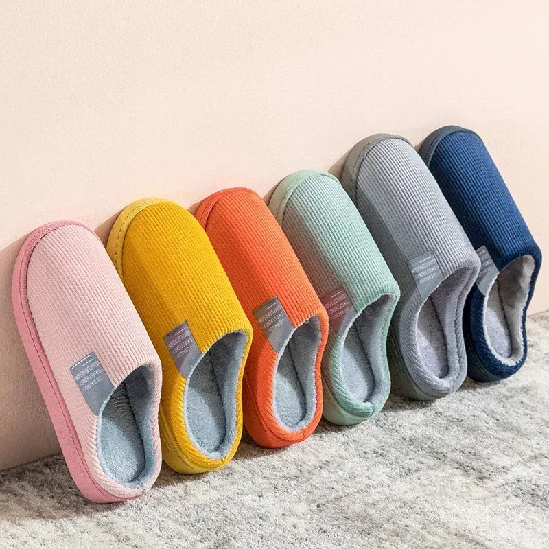 Color: Beige, Shoe Size: 33 - New Winter Household Warm Furry Women Men Shoes Indoor Slippers Bedroom Cotton Slippers Plush Home Slippers Ladies Flip Flops