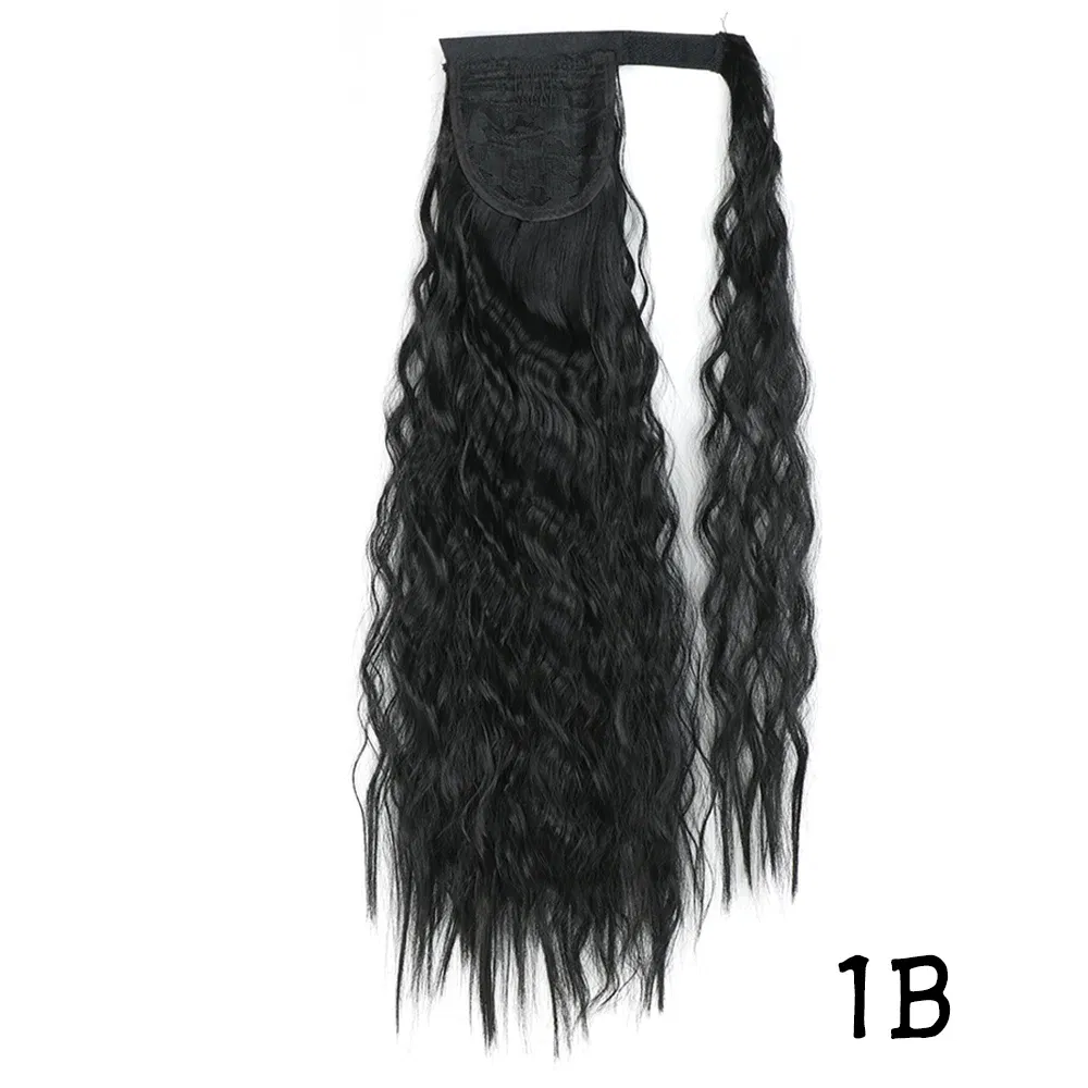 Color: T1B/613, Stretched Length: 24inches - Synthetic Long Corn Wavy Ponytail Hairpiece Wrap on Hair Clip Ombre Brown Blonde Hair Extensions Pony Tail